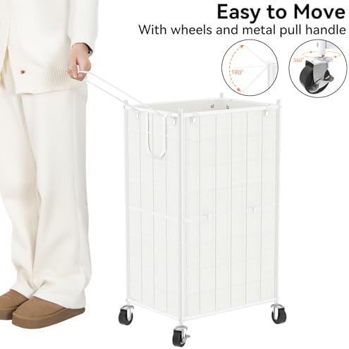 WOWLIVE Rolling Laundry Basket, Metal Wire Frame Laundry Hamper - Image 5