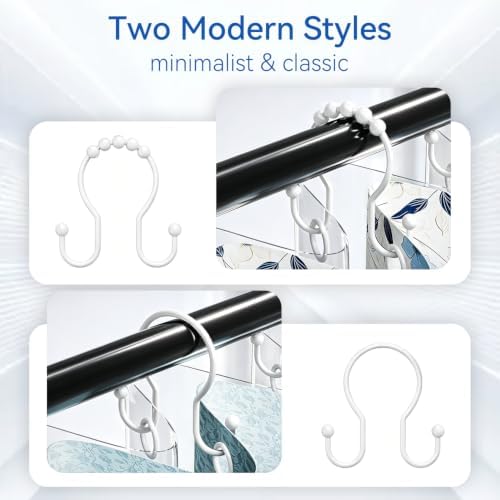 OEH Shower Curtain Hooks, Metal Shower Curtain Hangers, Double Hook Shower - Image 6