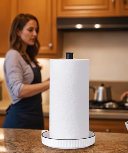 Paper Towel Holder Countertop, Ceramic Base, Fits Double to Family Rolls - Image 6