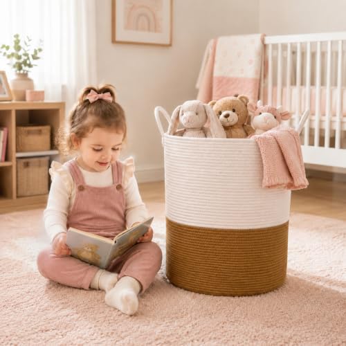 Baby Laundry Basket, Cotton Rope Nursery Hamper - Image 3