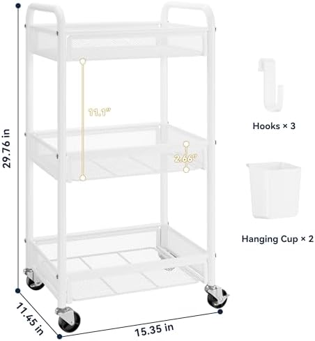 YASONIC 3 Tier Metal Rolling Cart - Image 6