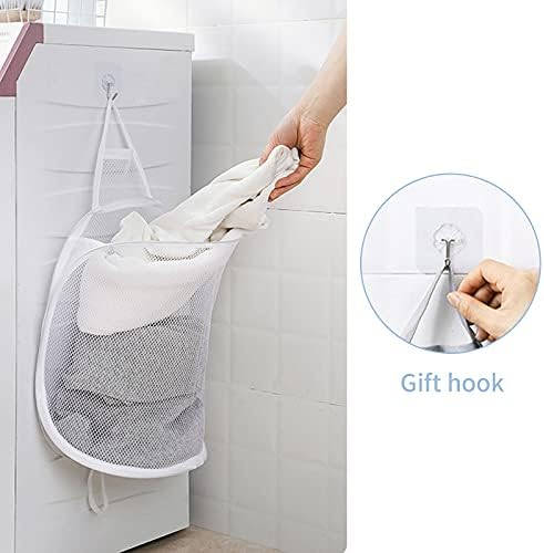 Pop-up Hanging Laundry Hamper Small Mesh Laundry Basket 2 Pack Foldable Hamper - Image 3