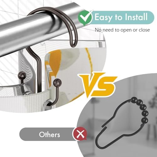 Bathway Bronze Shower Curtain Hooks Ring, Rust Proof Metal Shower Hooks - Image 4