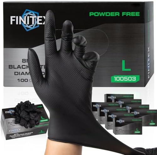 FINITEX Disposable Nitrile Diamond Texture Black 8mil Mechanic Gloves by FINITEX