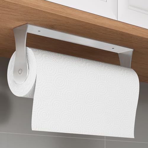 Paper Towel Holder Under Cabinet, Wall Mount, Adhesive or Drilling by Awarmhome