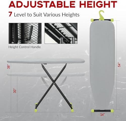 Ironing Board Full Size 54x14, RAINHOL Gray Height Adjustable Iron Board - Image 2