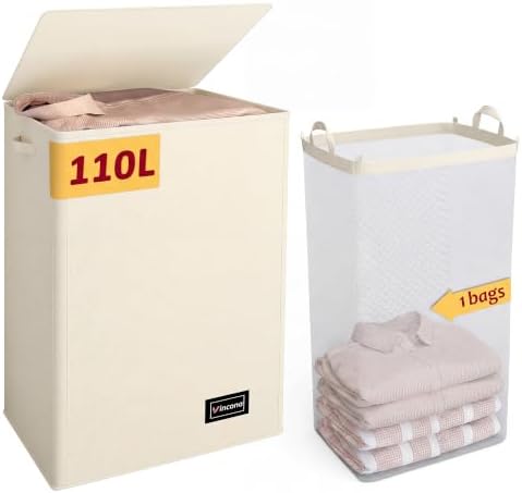 110L Laundry Hamper with Lid, Reinforced Sturdy Large Laundry Hamper with by Vincona