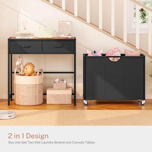 Laundry Sorter 3 Section with Tabletop & 2 Drawers, Rolling Laundry Hamper with - Image 4