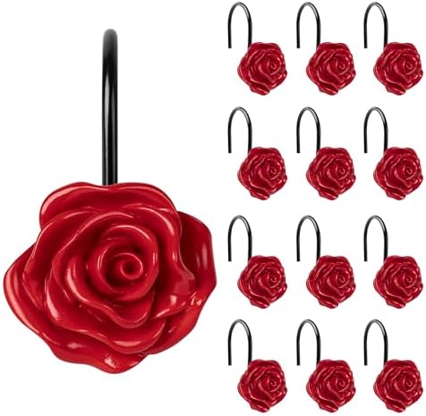 Sunlit Rose Shower Curtain Hooks, Home Decorative Flower Shower Curtain Rings by Sunlit