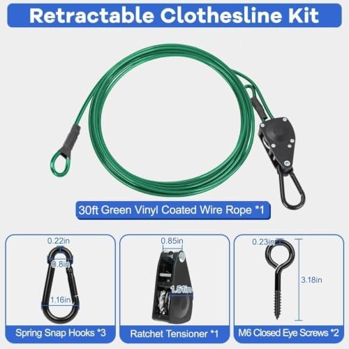 TooTaci Outdoor Clothesline Kit, 30ft 3/16" Green PVC Coated Clothes Cable - Image 2