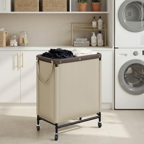 StorageWorks 2 Section Laundry Hamper, 100L Tan Sorter Cart - Image 6