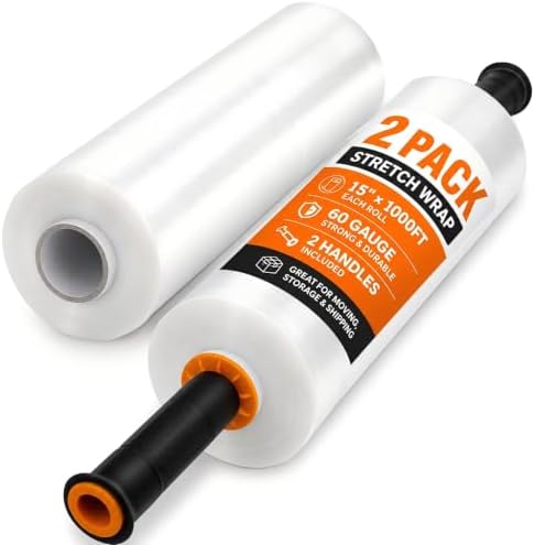 Plastic Wrap for Moving, 2 Pack 15 in x 1000 ft Shrink Wrap by Bonison