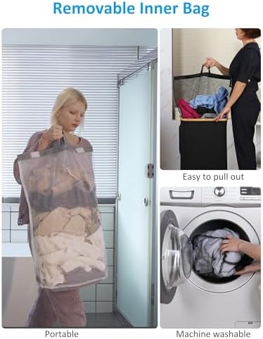 efluky Laundry Basket with Wheels, Tall Rolling Laundry Hamper with Lid and - Image 4