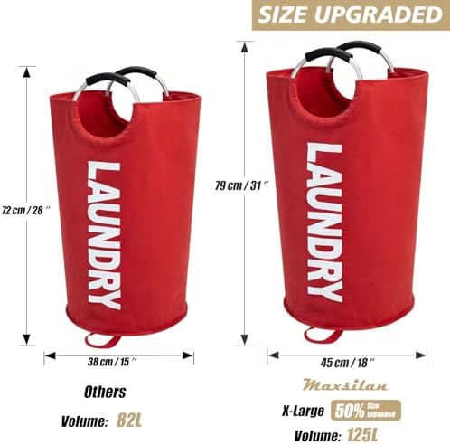 Maxsilan 125L X-Large Laundry Basket Bag, Collapsible Tall Hamper - Image 4