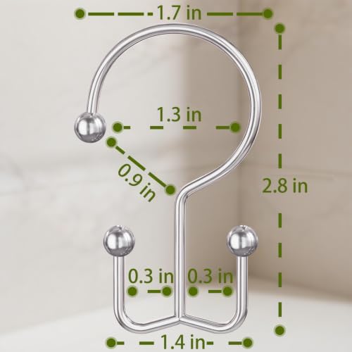 OEH 24 Pcs Shower Curtain Hooks, Metal Shower Curtain Rings, Double Shower Rings - Image 2