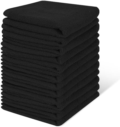 100% Cotton Washcloths Set, 12x12 Inch Black by INFICRIME