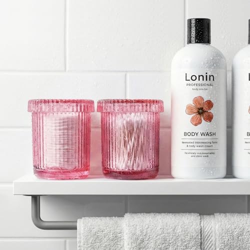 Light Pink Thick Glass Bathroom Qtip Holder, 2 Pack - Image 2