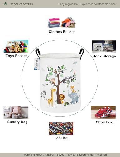 Round Tree Animal Print Waterproof Collapsible Laundry Hamper - Image 3