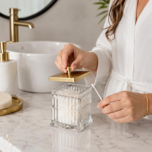 Vince Camuto Home Glass Cotton Jar Holder – Matte Gold Lid, Elegant Bathroom - Image 6