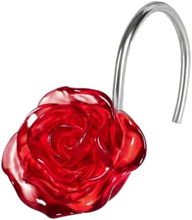 Red Rose Shower Curtain Hooks: Cute Flower Bathroom Curtain Rings by PopKozzi