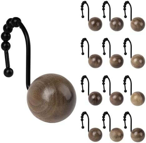 Sunlit Boho Wood Beads Decorative Shower Curtain Hooks, Shower Curtain Rings by Sunlit