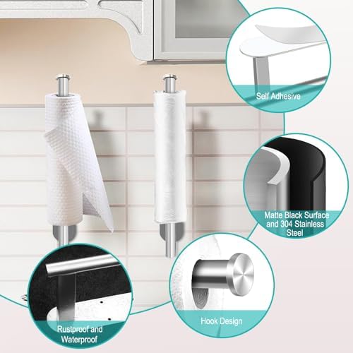 MGahyi 2Pcs Silver Paper Towel Holder Under Cabinet Wall Mount - Image 3