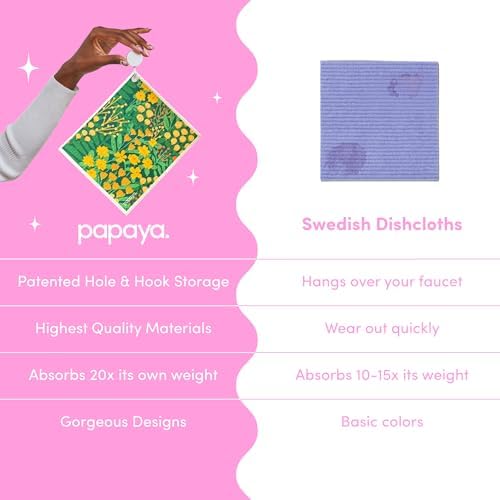 Papaya Swedish Dishcloths for Kitchen, 2 Reusable Paper Towels, 1 Hook - Image 2