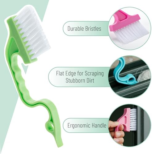 Slick- Window Track Cleaning Brush, 4 Pack, Colorful Ergonomic Handle, Built-in - Image 3