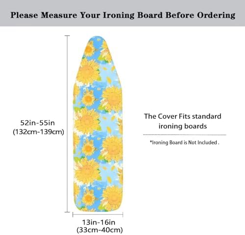 Sunflower Ironing Board Cover, Watercolor Sky Blue Sunflowers Standard 15" X - Image 5