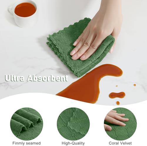 Homaxy Super Soft 12 Pack Kitchen Towels and Dishcloths Set, Grass Green - Image 4