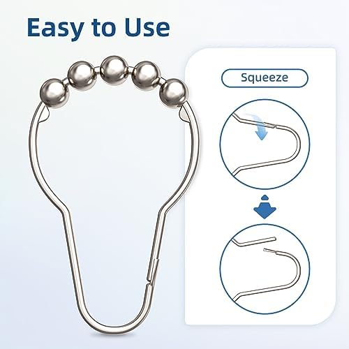 Titanker Shower Curtain Hooks Rings, Rust-Resistant Metal Shower Curtain Hooks - Image 2
