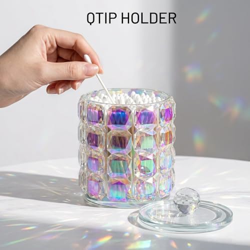 Crystal Qtip Holder Dispenser, 17oz Bathroom Canisters - Image 2