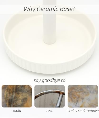 Paper Towel Holder Countertop, Ceramic Base, Fits Double to Family Rolls - Image 2