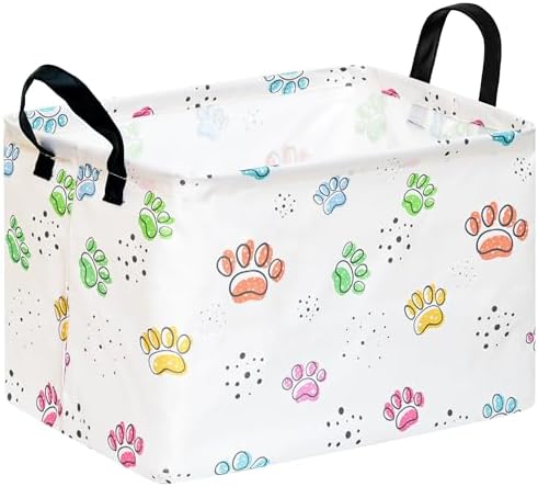 Baby Storage Basket, Colorful Dog Paw Print, Waterproof Lining, Leather Handles by MAIZMZ