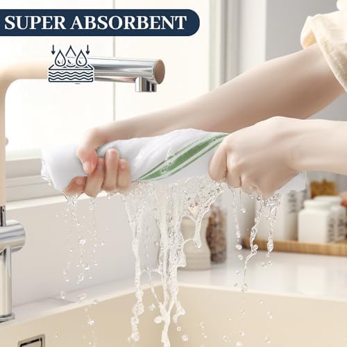 Homaxy 100% Ring Spun Cotton Kitchen Towels 8 Pack, Grass Green Stripe - Image 3