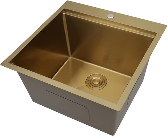 STARSTAR Workstation Ledge Topmount/Drop-in Single Bowl Satin Matte 304 Stainless Steel Kitchen/Yard/Bar/Laundry/Office Sink, With Grid, Colander, Cutting Board, Strainer (22x22x12 Gold)