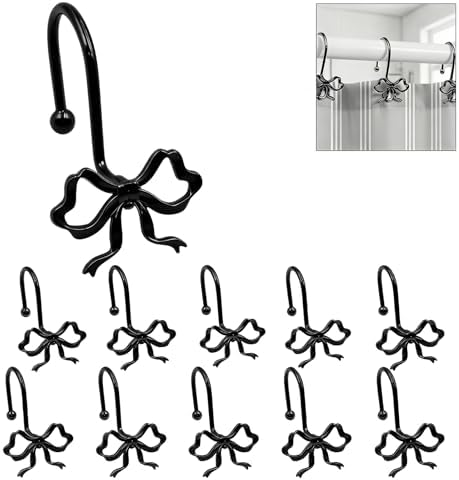 12 Pack Black Vintage Metal Bow Shower Curtain Hooks by Udihch