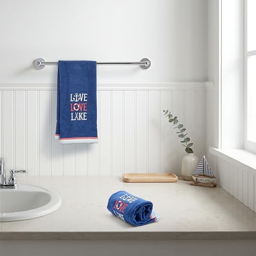 Ritz 2-Piece Cotton Velour Bathroom Hand Towel Set, Embroidered Live Love Lake - Image 4