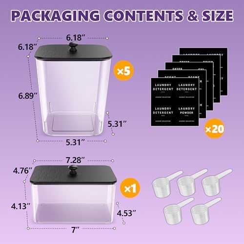 Moforoco 5+1Pack Laundry Pods Container, Large Detergent Powder Storage - Image 2