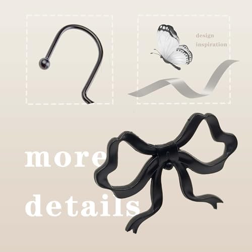 Black Bow Shower Curtain Hooks, 12 Pack Gothic Coquette Bathroom Decor - Image 2