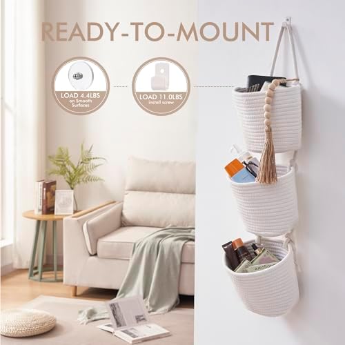 LIGHT DUST Wall Hanging Rope Baskets 3-Tier Boho Organizers - Image 5