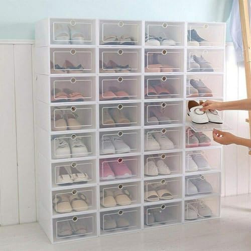 24-Pack Clear Plastic Shoe Boxes, Stackable Foldable Shoe Storage Containers by SJXHRFXY