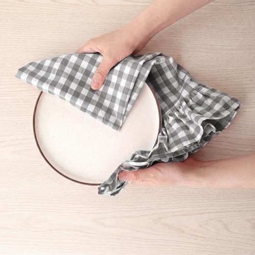 HunnmingRe 2 Pcs Gray Gingham Kitchen Towels Cotton Ruffled - Image 6