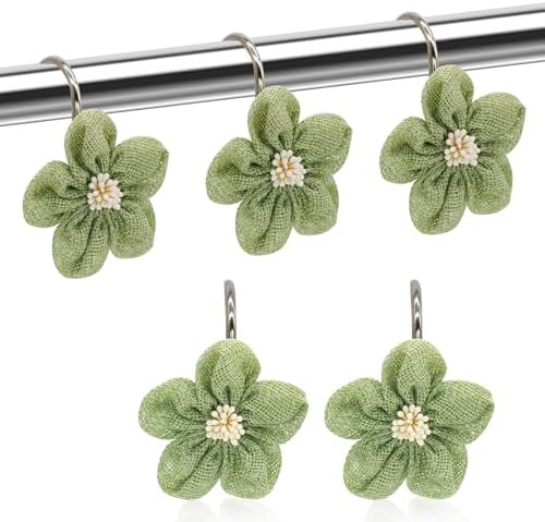 Flower Decorative Shower Curtain Hooks, Stylish Fabric Flower Shower Curtain by JTDTH