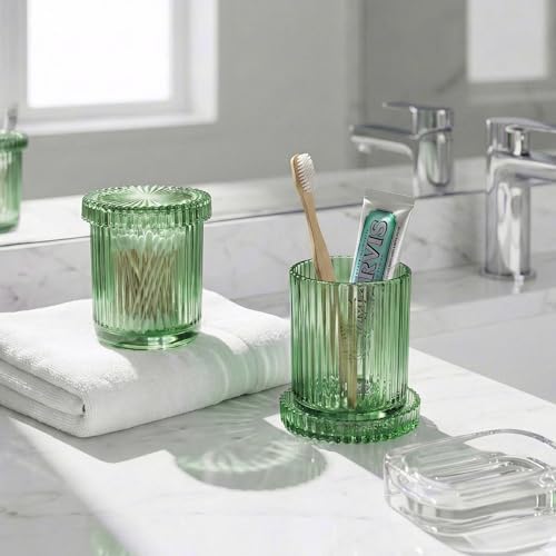 Green Thick Glass Bathroom Qtip Holder, 2 Pack - Image 6