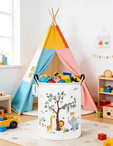 Round Tree Animal Print Waterproof Collapsible Laundry Hamper - Image 7