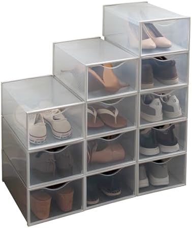 Simplify Set of 12 Stackable Shoe Boxes | Customizable | Fits Size 11 Shoes | by Simplify