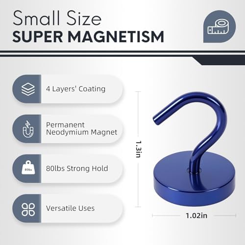 Neosmuk Magnetic Hooks Large Opening, 80lb+ Cruise Hooks, 6 Pack - Image 5