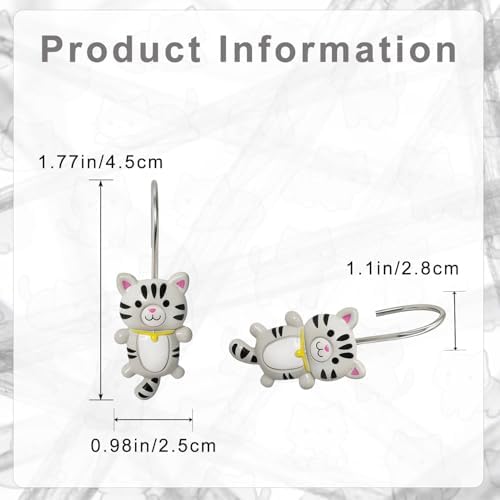 12 PCS Cat Shower Curtain Hooks, Decorative Shower Curtain Hooks Hand-Painted - Image 2