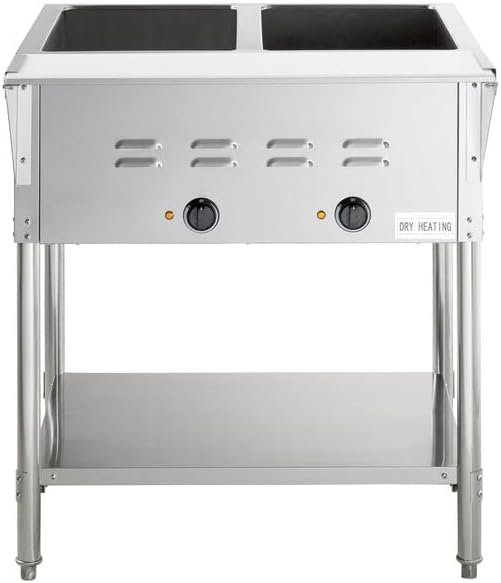 Two Pan Electric Steam Table, 120V 1000W, Stainless Steel, Open Well with Undershelf, 29x30x34 Inches, Commercial Food Warmer for Indoor Use